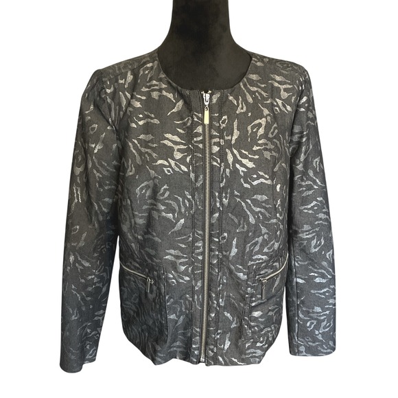 DANA BUCHMAN Women's Size 8 Black Silver Full Zip Jacket with Pockets - Picture 1 of 6